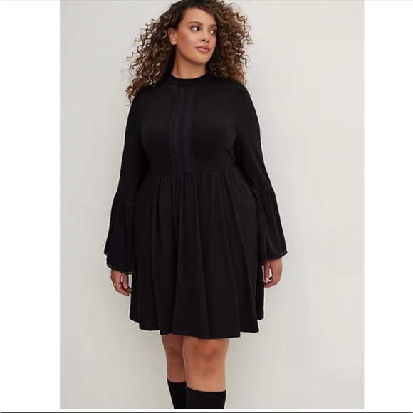 NWT TORRID MOCK NECK MINI SKATER DRESS - JERSEY BLACK - Picture 2 of 8